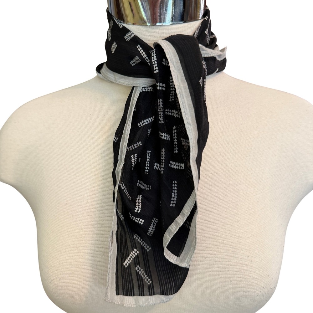 Anne Klein Black White Geometric‎ Square Neck Scarf 20x20 Lightweight Accessory
